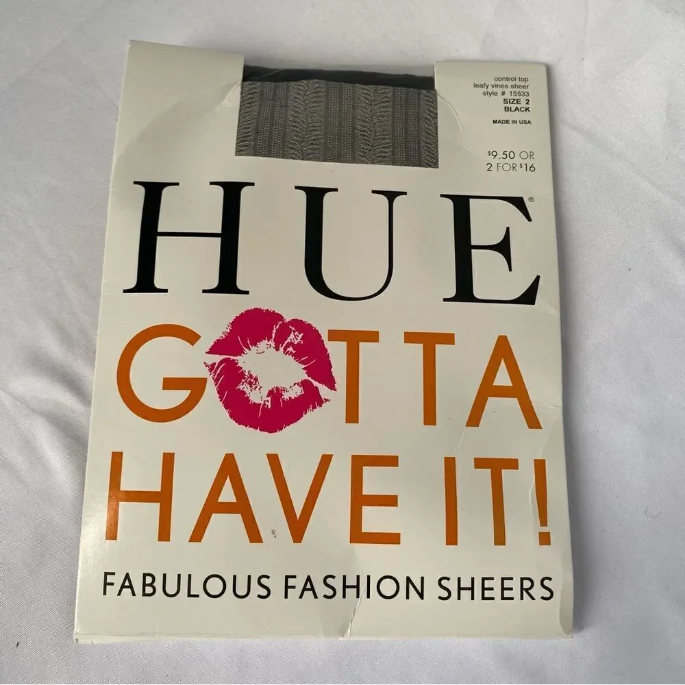 HUE Women's Gotta Have It Leafy Vines Sheer Pantyhose Size 2 Black